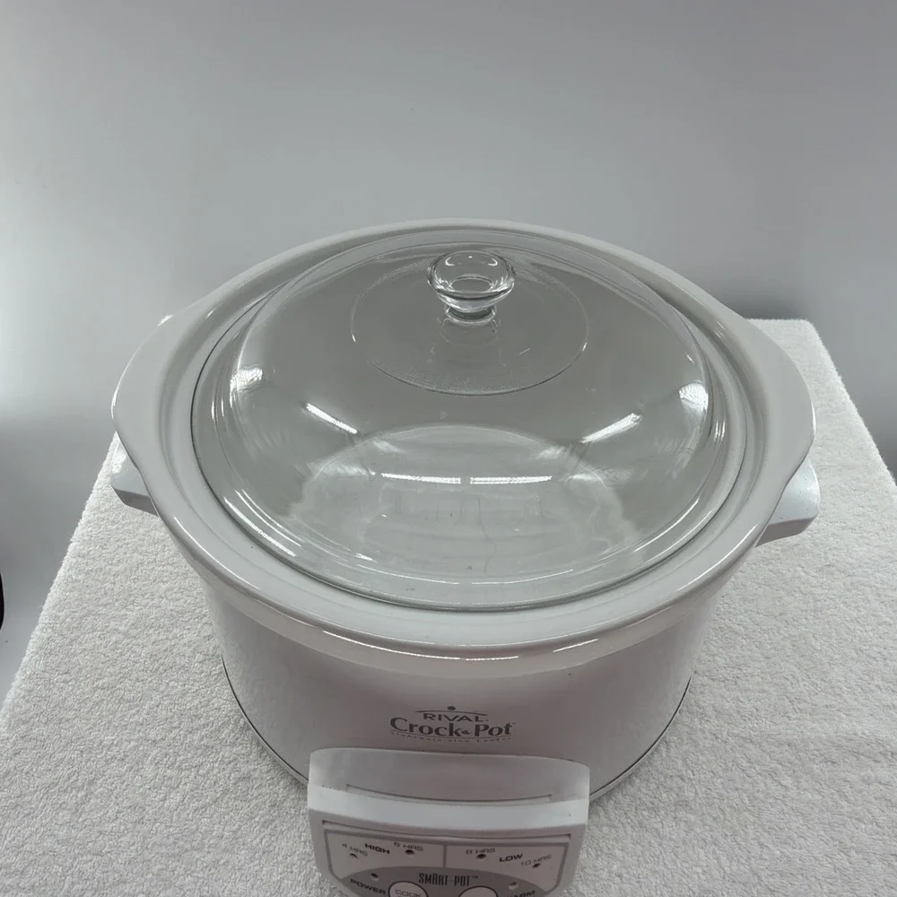 Rival Crock Pot Slow Cooker Removable Stoneware Crock 5 Qt White Model 3850.